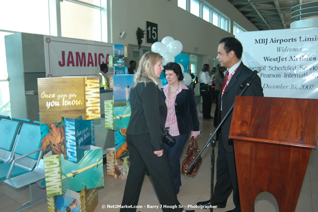 MBJ Airports Limited Welcomes WestJet Airlines - Inaugural Scheduled Service From Toronto Pearsons International Airport - Monday, December 10, 2007 - Sangster International Airport - MBJ Airports Limited, Montego Bay, Jamaica W.I. - Photographs by Net2Market.com - Barry J. Hough Sr, Photographer - Negril Travel Guide, Negril Jamaica WI - http://www.negriltravelguide.com - info@negriltravelguide.com...!